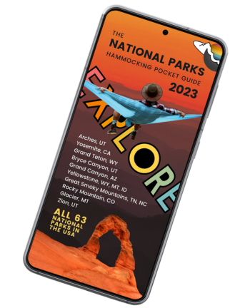 2023 The National Parks Hammocking Pocket Guide Tilted Cover — All 63 National Parks in the USA — exploringnotboring.com