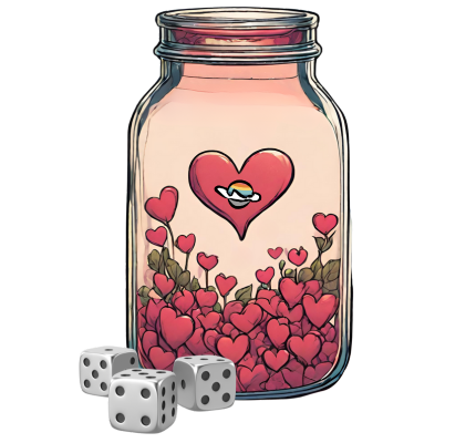 Graphic image showing our Romantic Roulette Date Jar for the perfect Valentine's Day gift offering Fun Date Ideas, Date Night Ideas, and Couple's Activities