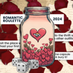 Graphic image of the couple's activities "Date Jar" called Romantic Roulette by exploringnotboring.com - Fun Date Ideas, Couples Activities, Unique Date Idea, Salt Lake City, Utah and beyond